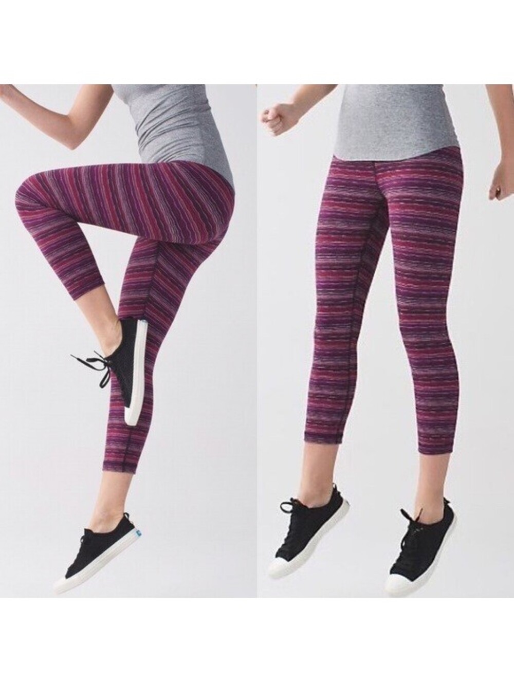 Lululemon Women's Size 10 Wunder Under Crop Plum Striped 23" Leggings